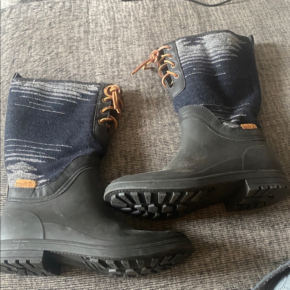 Kamik Black and Navy Boots with Orange Accents